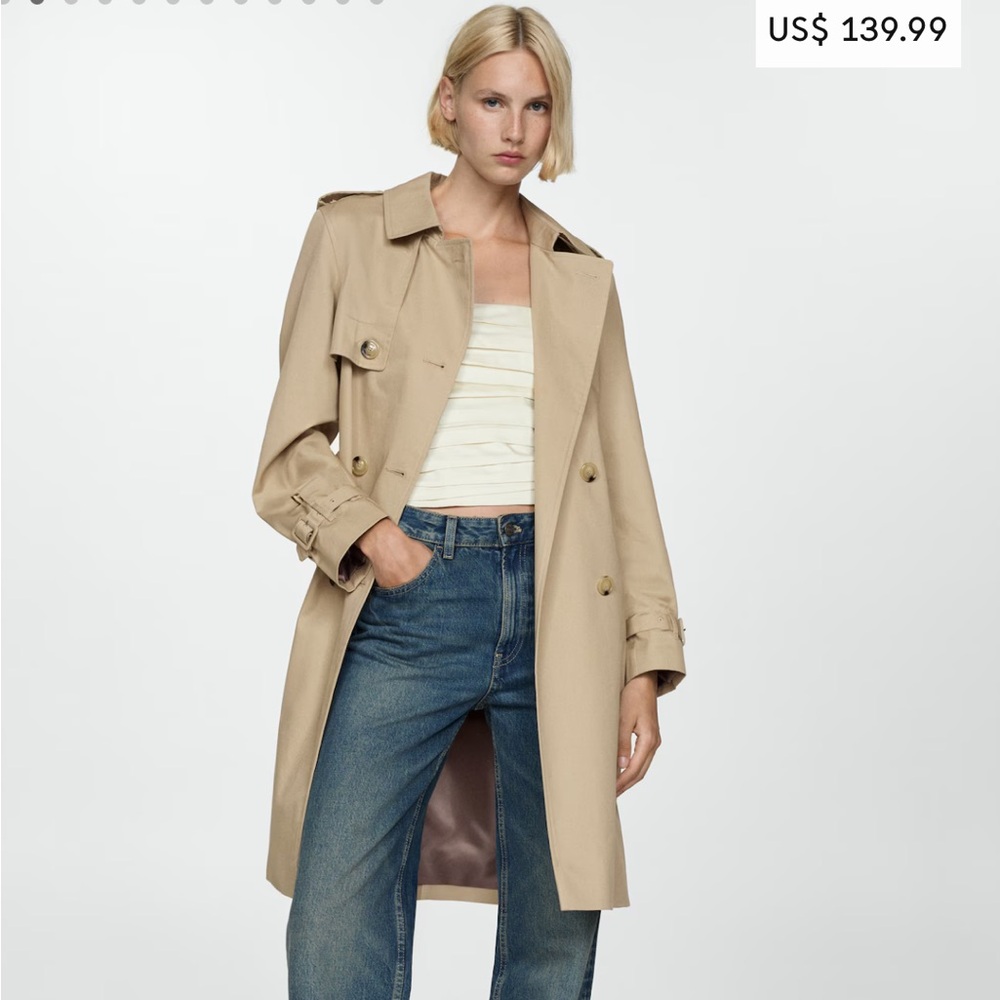Women MANGO Classic Trench Coat with belt Size S